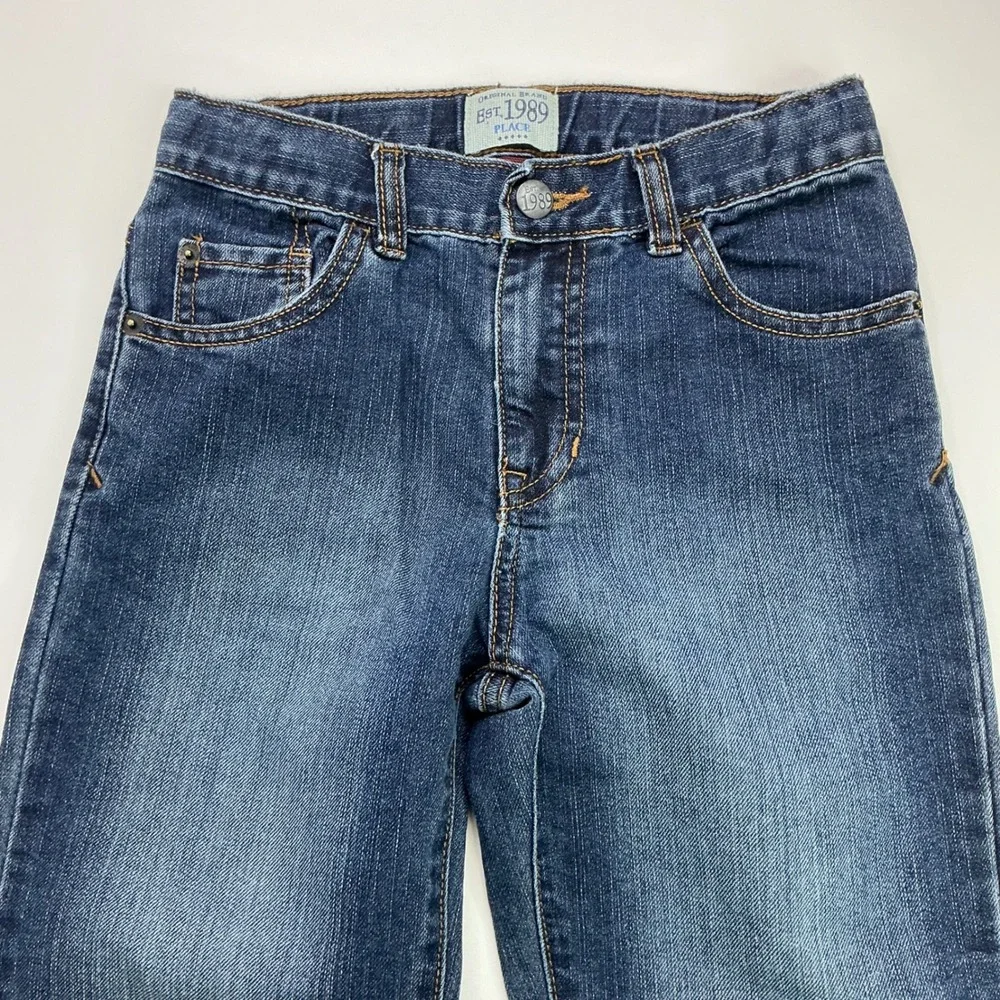 Childrens Place Blue Straight Leg Jeans Kids Size 8 Adjustable Waist Denim